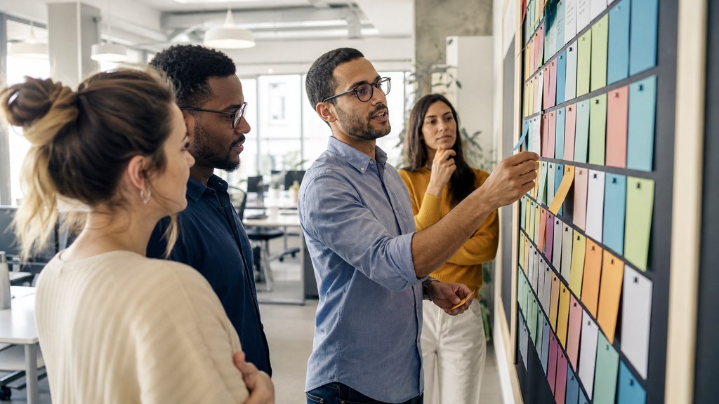 Équipe commerciale organisant un parcours client