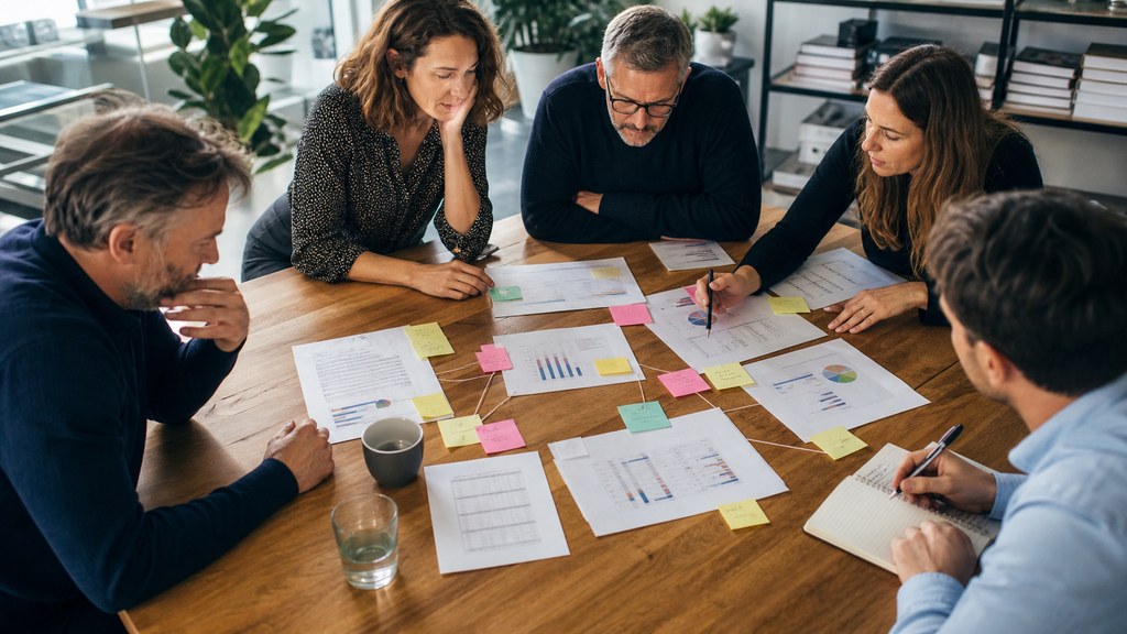 Équipe de gestion cartographiant les flux d'une entreprise